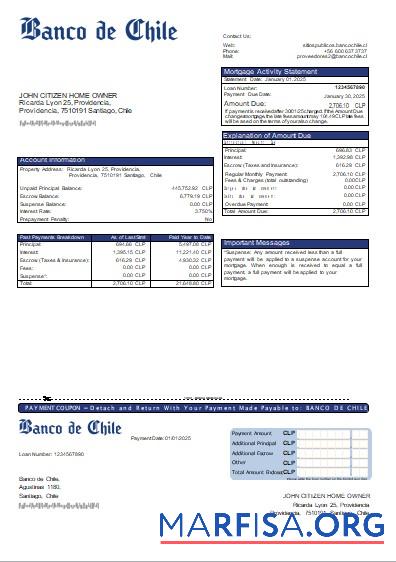 Printable Chile Banco de Chile bank mortgage statement scr real example